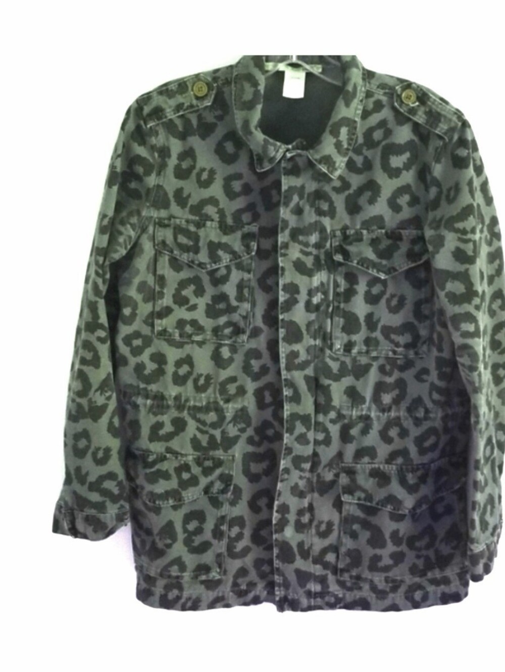 Ellison Leopard Olive Green zip up utility jacket